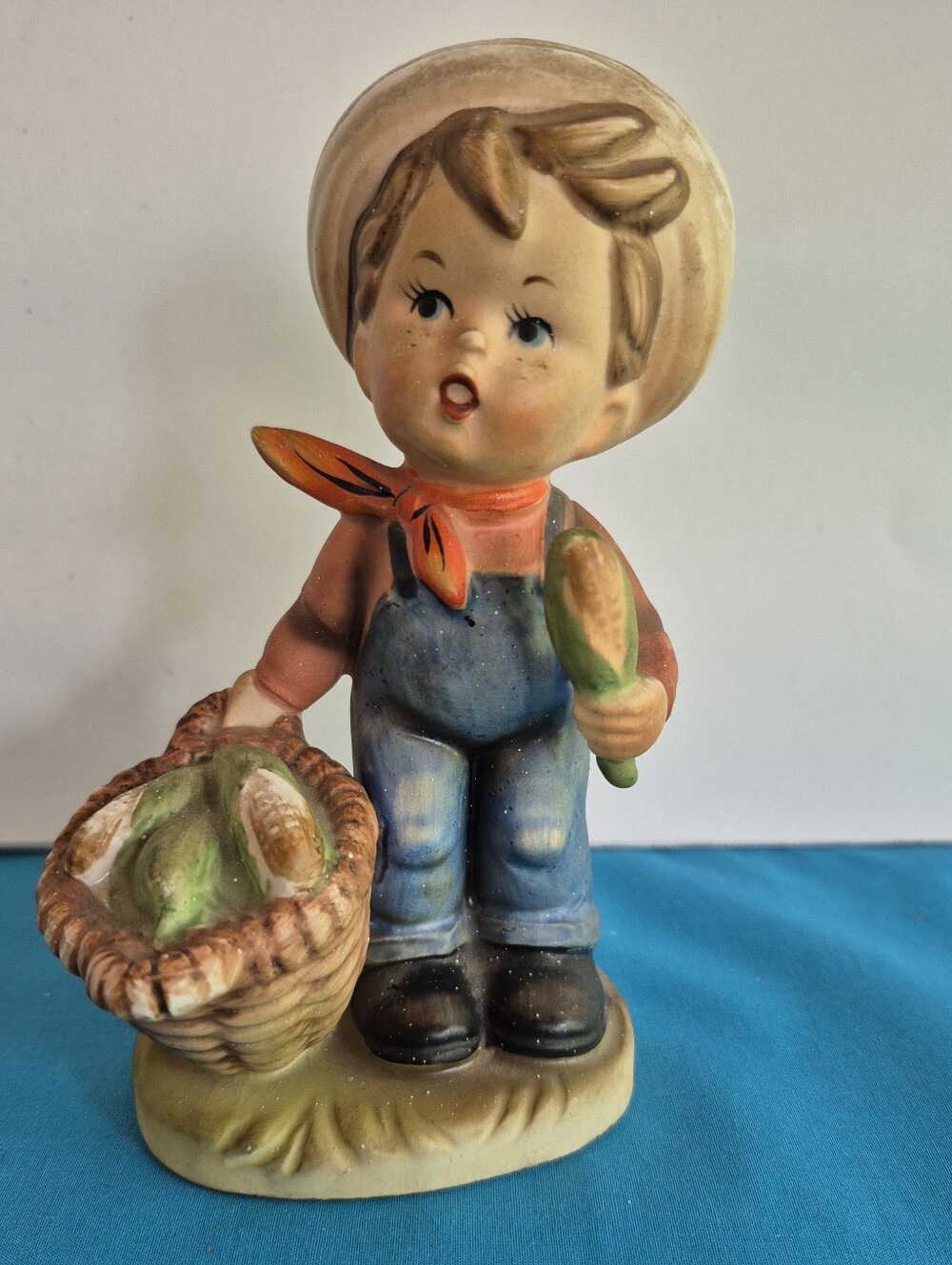 Napcoware Boy Basket of Corn Figurine Vintage Hummel Style C7656 Japan